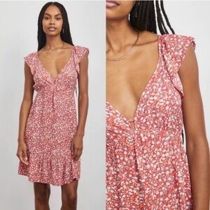Rails Anika Mini Dress Red Ditzy Floral Ruffle Sleeves Keyhole Size Medium